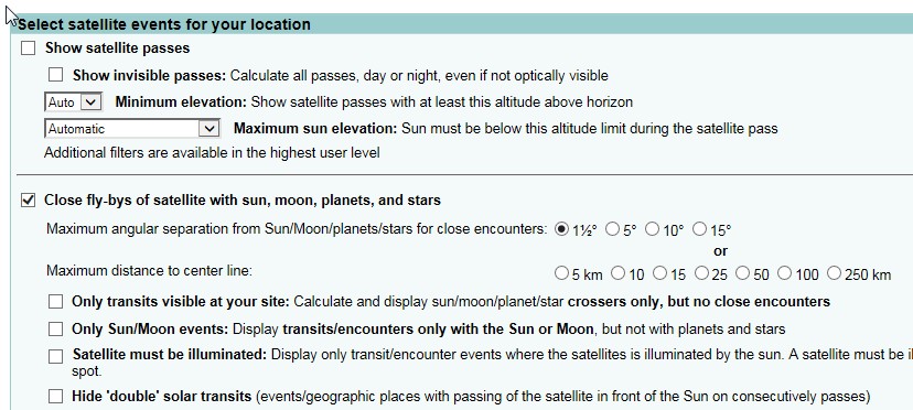 Narrowing the calculation to transits and close passes in Calsky