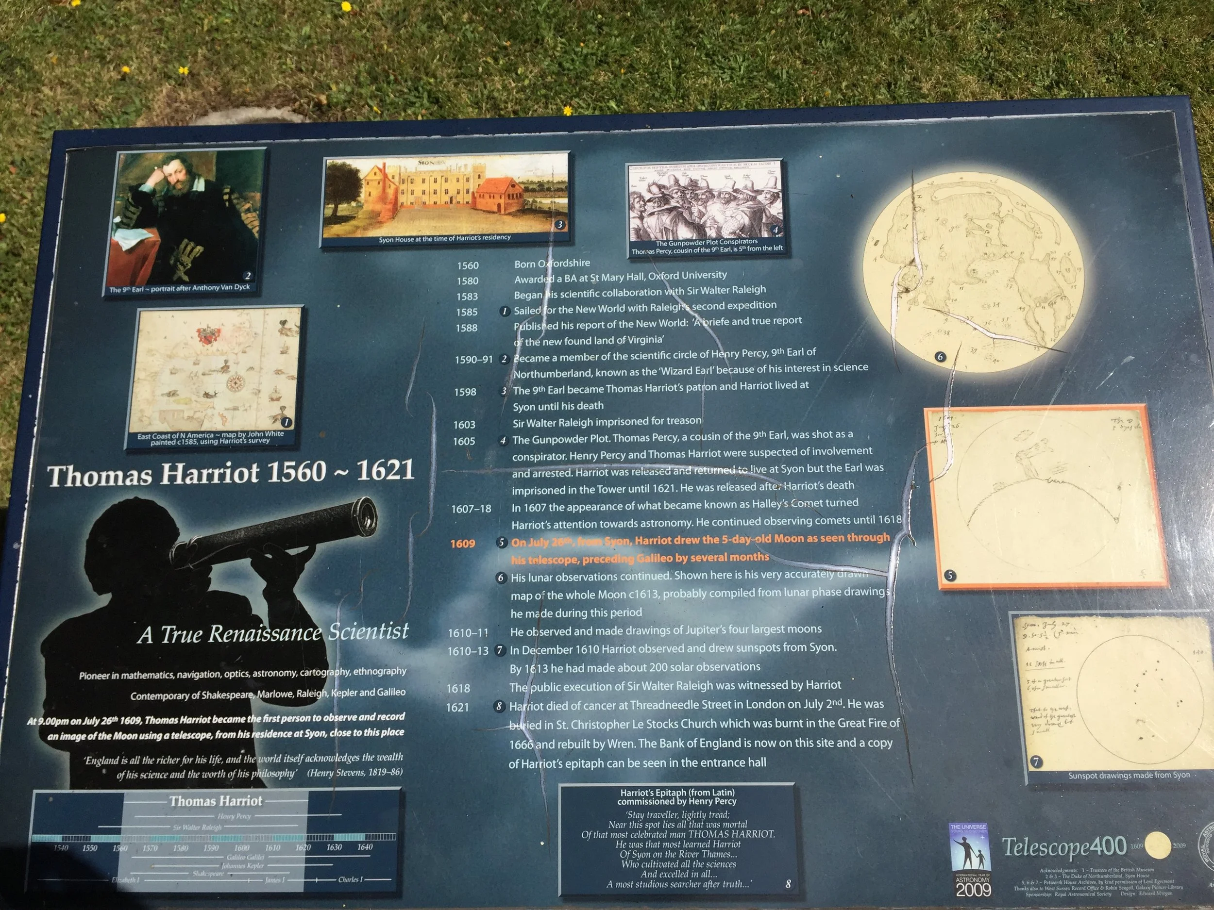 Plaque at Syon Park, Brentford celebrating the achievements of Thomas Harroit