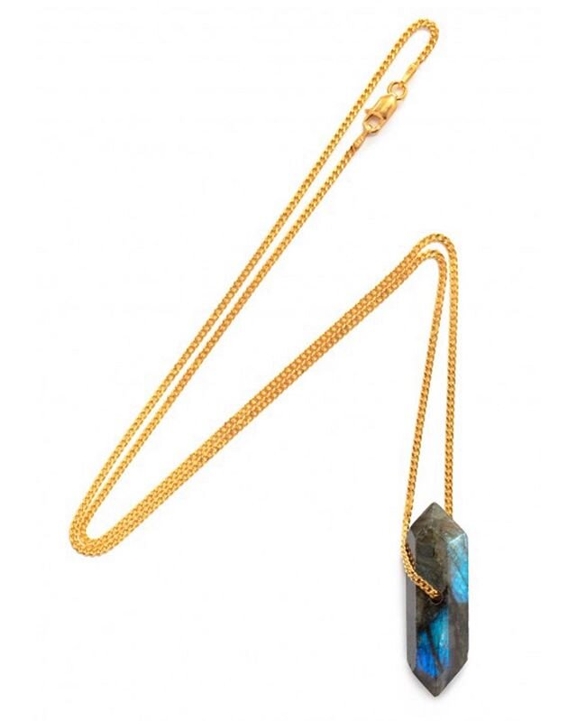 Double pointed Labradorite stone in Cuban link chain - 18k gold &amp; silver. Exclusive @storm_copenhagen &amp; @fourtwofouronfairfax 
As all stones are created by Mother Nature they will all be different and uniquely in shape and looks.
#stormcopenh
