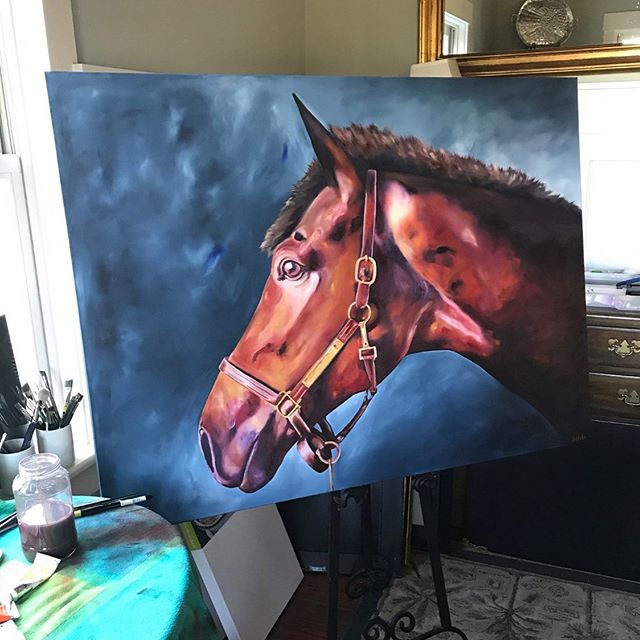 TBTuesday!! Loved this project.. unfortunately this guy was in horse heaven when his owner had the time and place for his portrait. Old pictures served the artist well to recreate his eager sweet looking expression. #commissionedart #portrait #equine