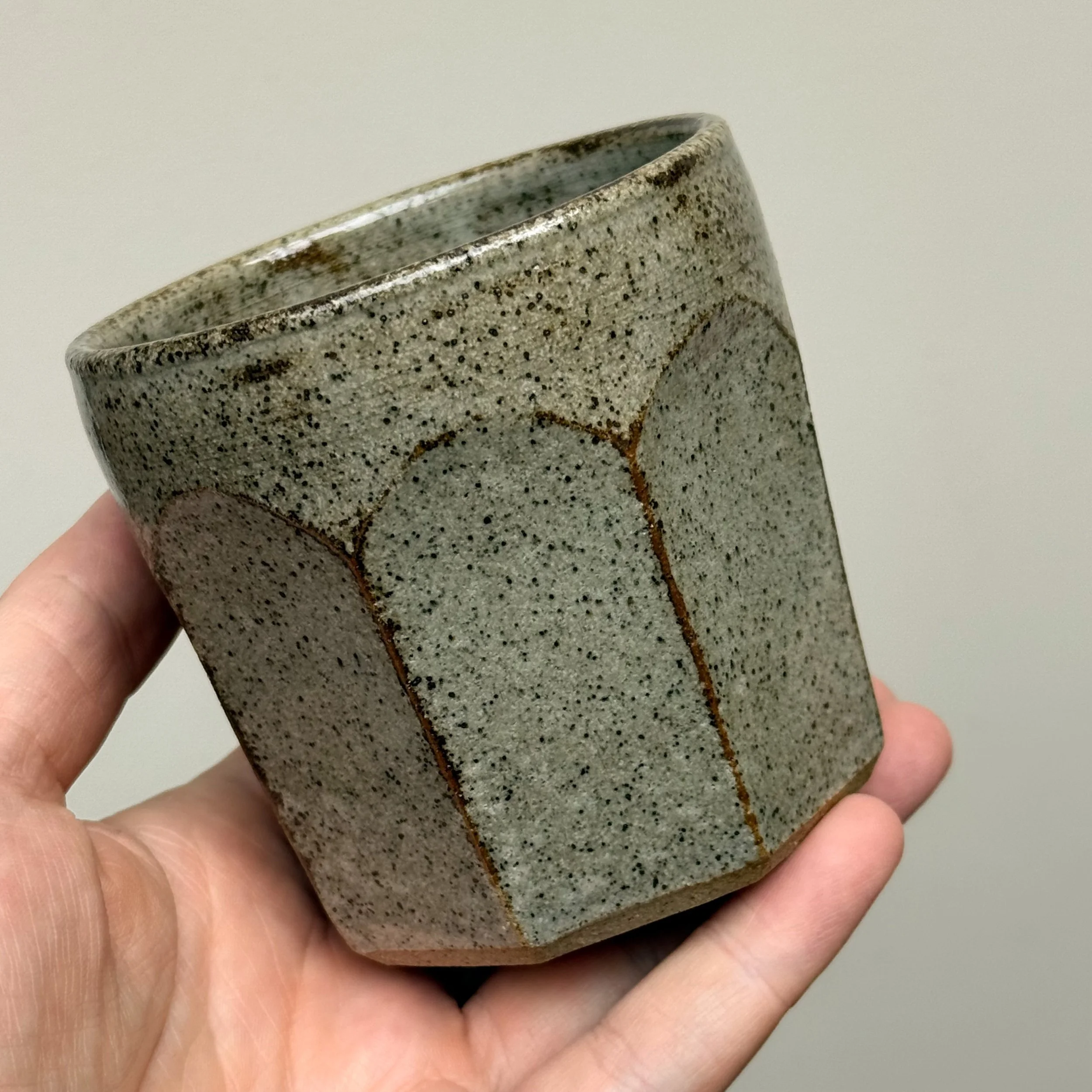 Wood Fired Ceramic Faceted Coffee Cup
