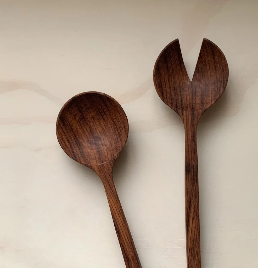 Handmade Brown Oak Salad Servers — Form Lifestyle Store