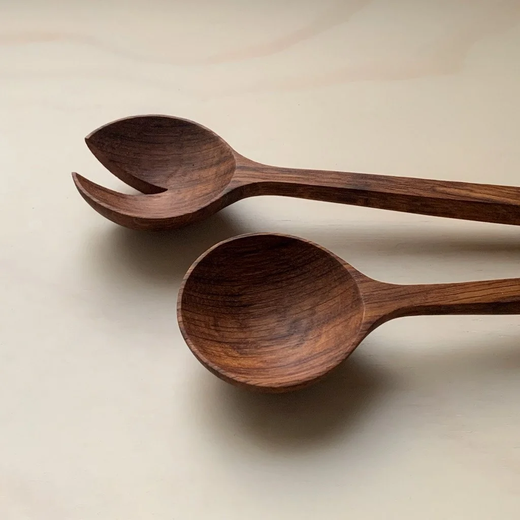 Handmade Brown Oak Salad Servers — Form Lifestyle Store