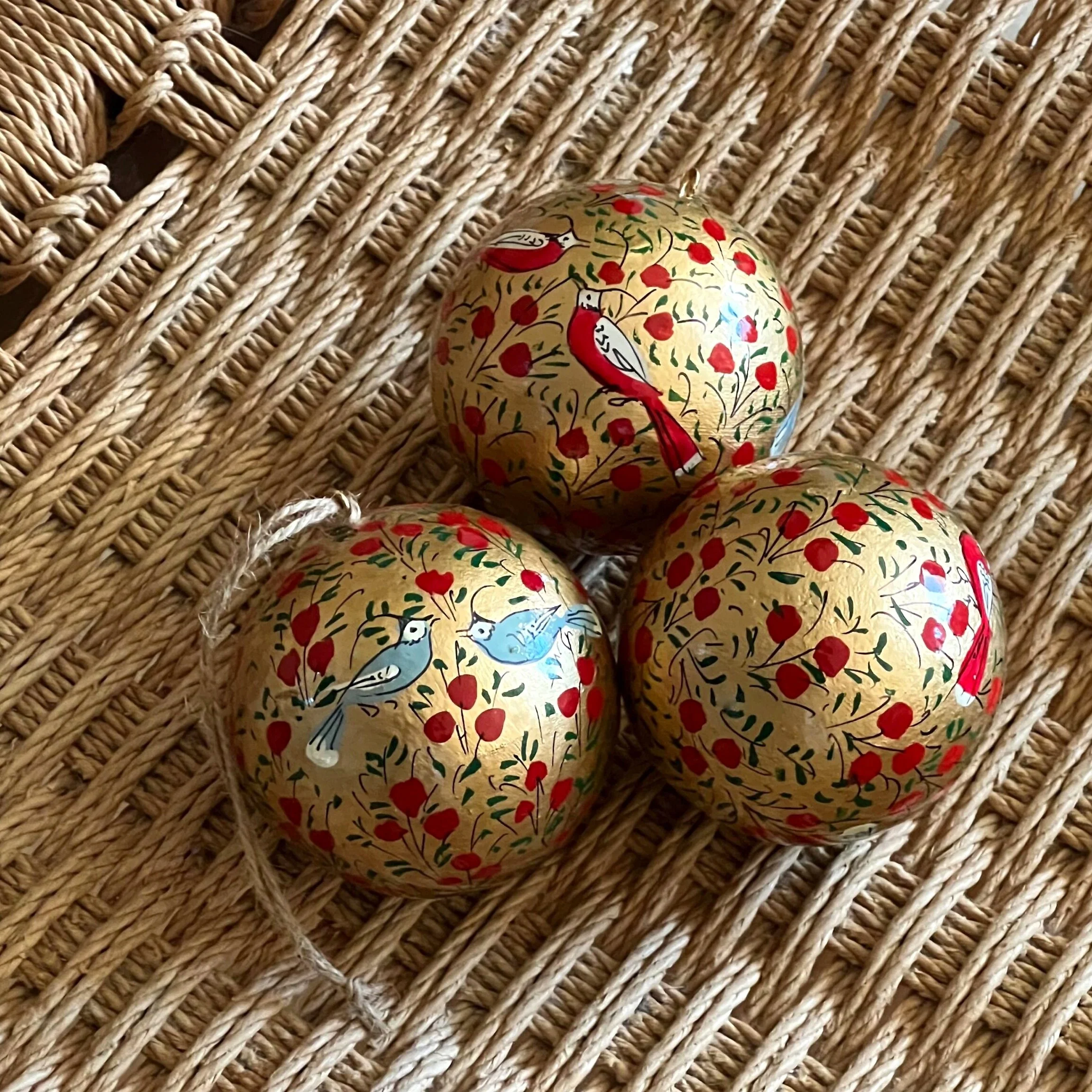 Hand-Painted Bauble Gold Birds