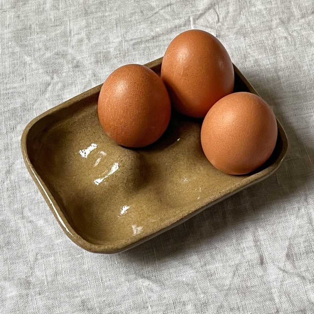 White Ceramic Egg Tray, Holds 6 or 12 Eggs 