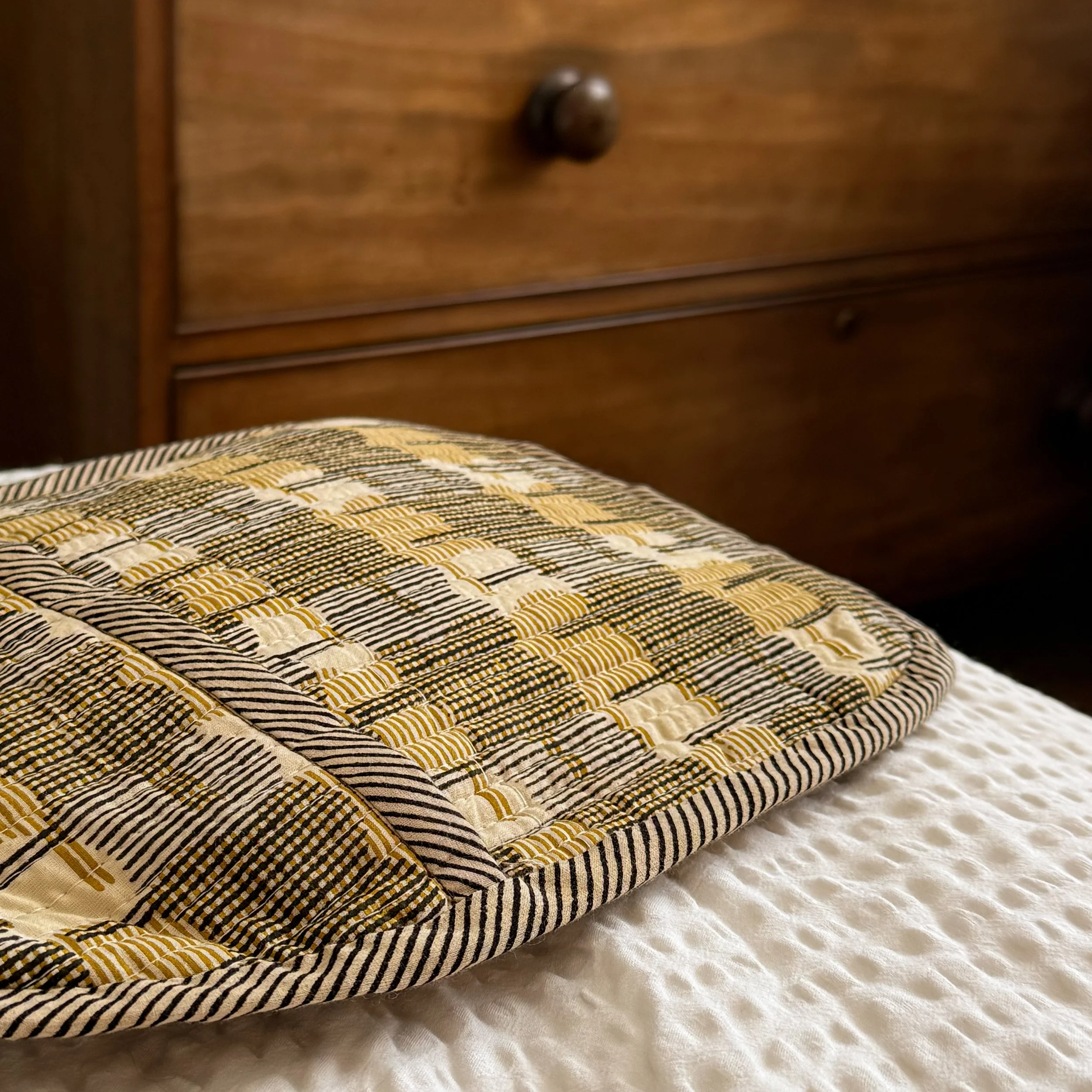 Quilted Hot Water Bottle Cover Honey/Stripe