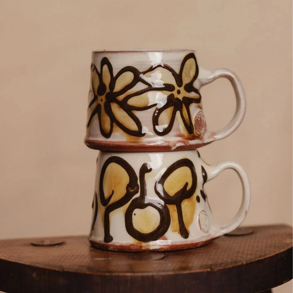 Handmade Ceramic Slipware Mug Flowers