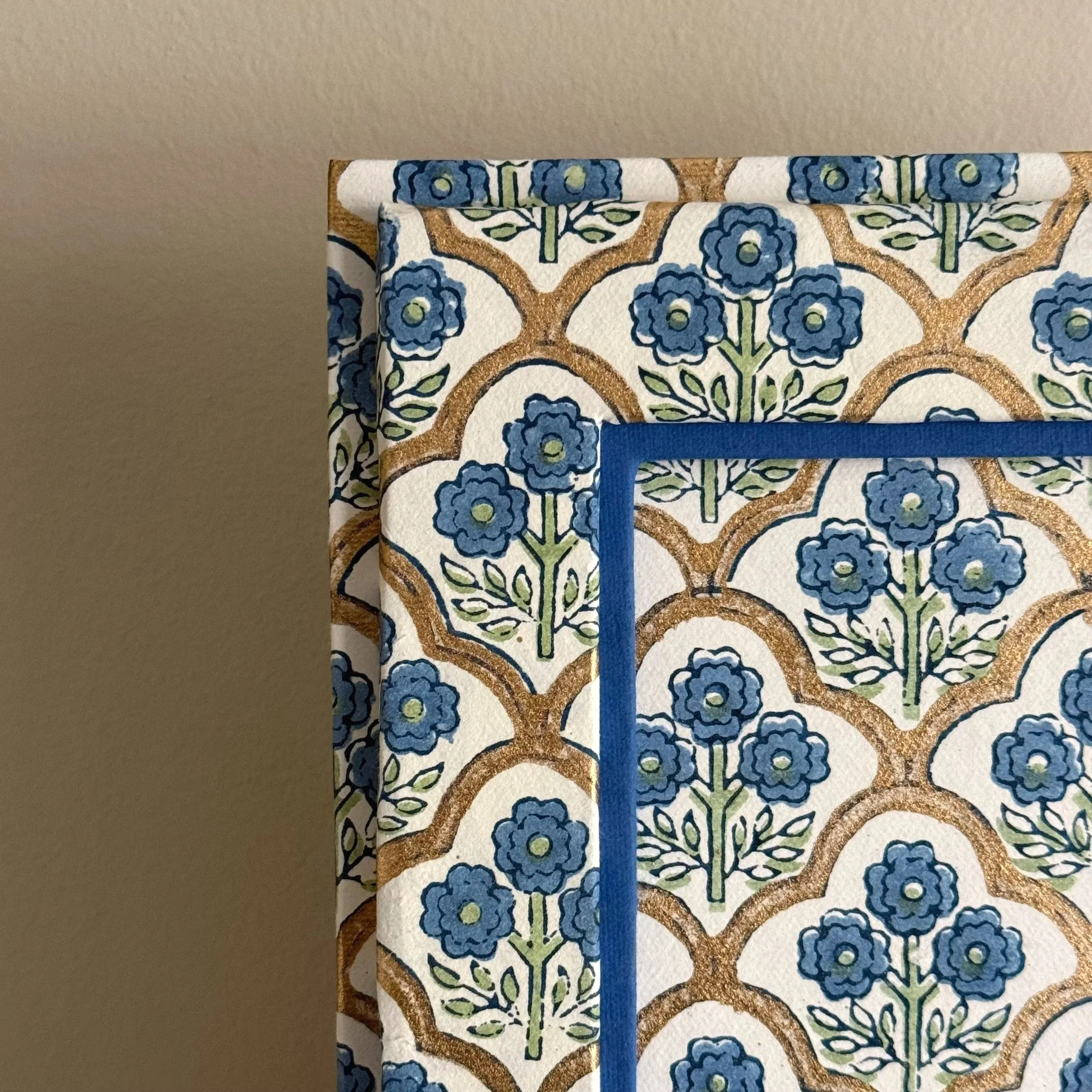 Block Print Covered Photo Frame Blue