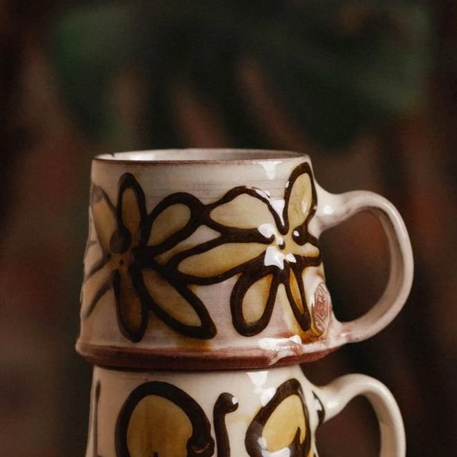 Ceramic Handmade Slipware Mug Flowers