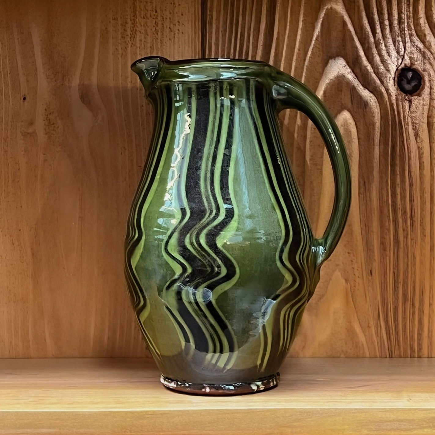 Handmade Large Ceramic Slipware Jug Green