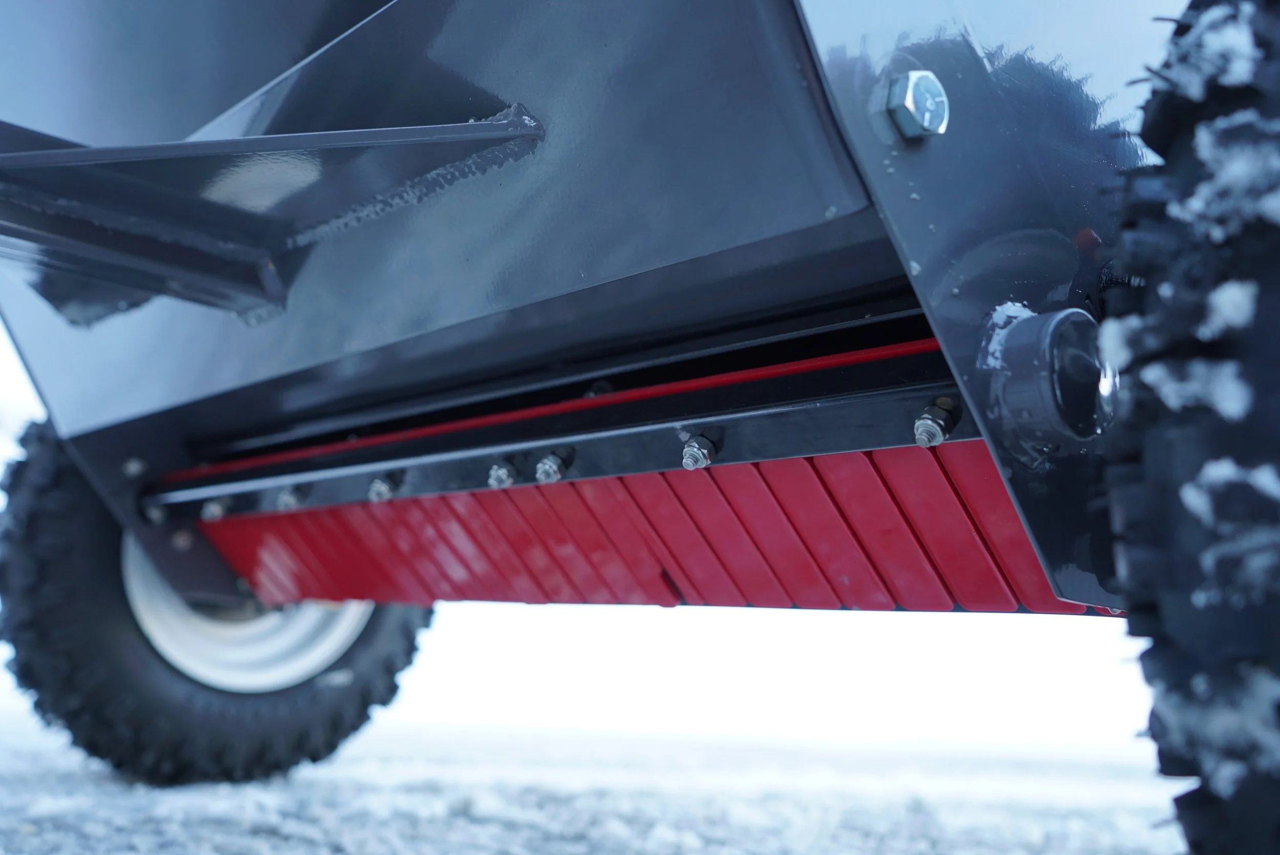 A close-up view of the A Bauman 430T Drop Spreader showing how it looks when functioning.