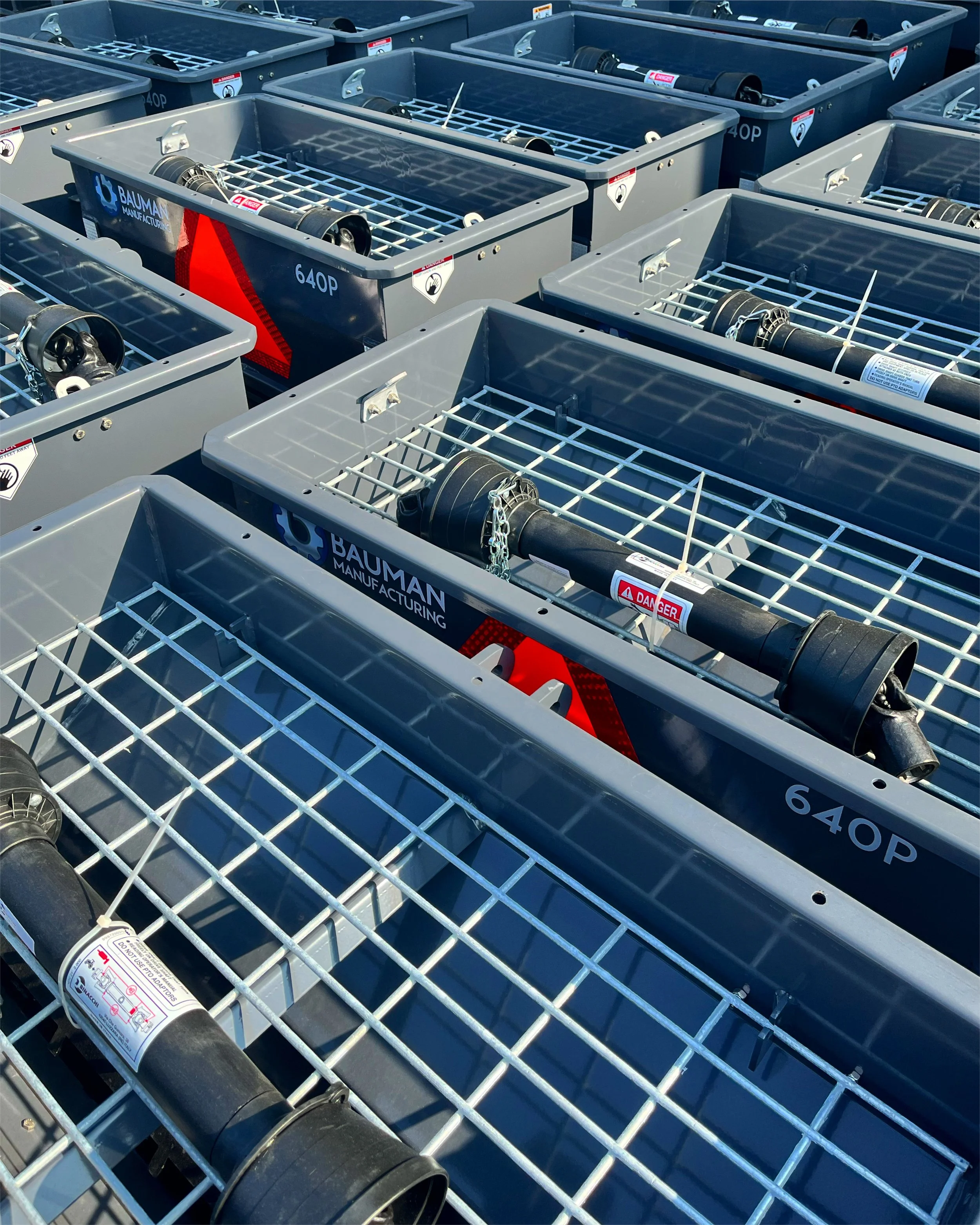 Bauman 640 Drop Spreader, close up photo. All-stainless design providing superior durability and low maintenance.