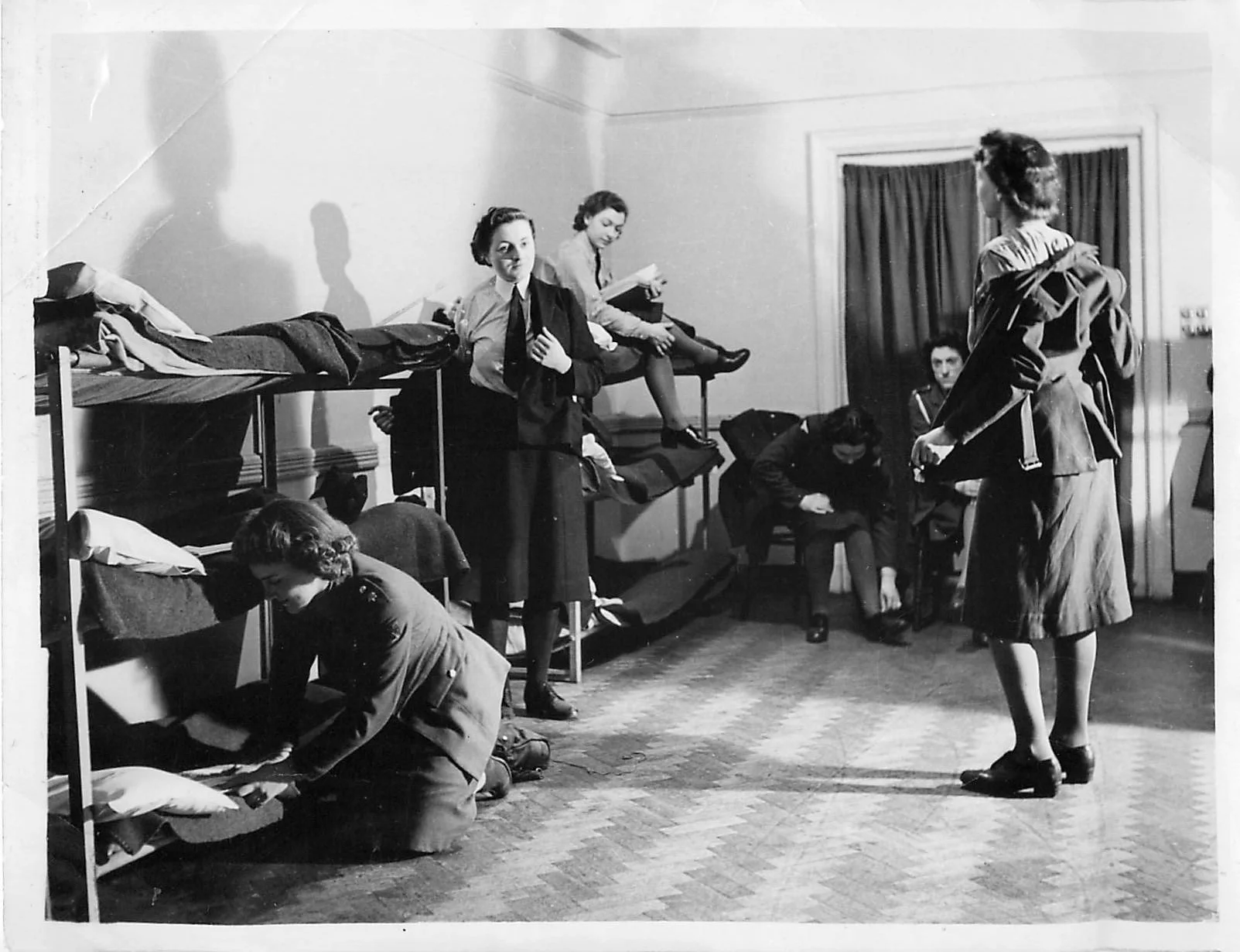 "YWCA January 1942 Blue Dining Rooms with bunks ready for service girls"