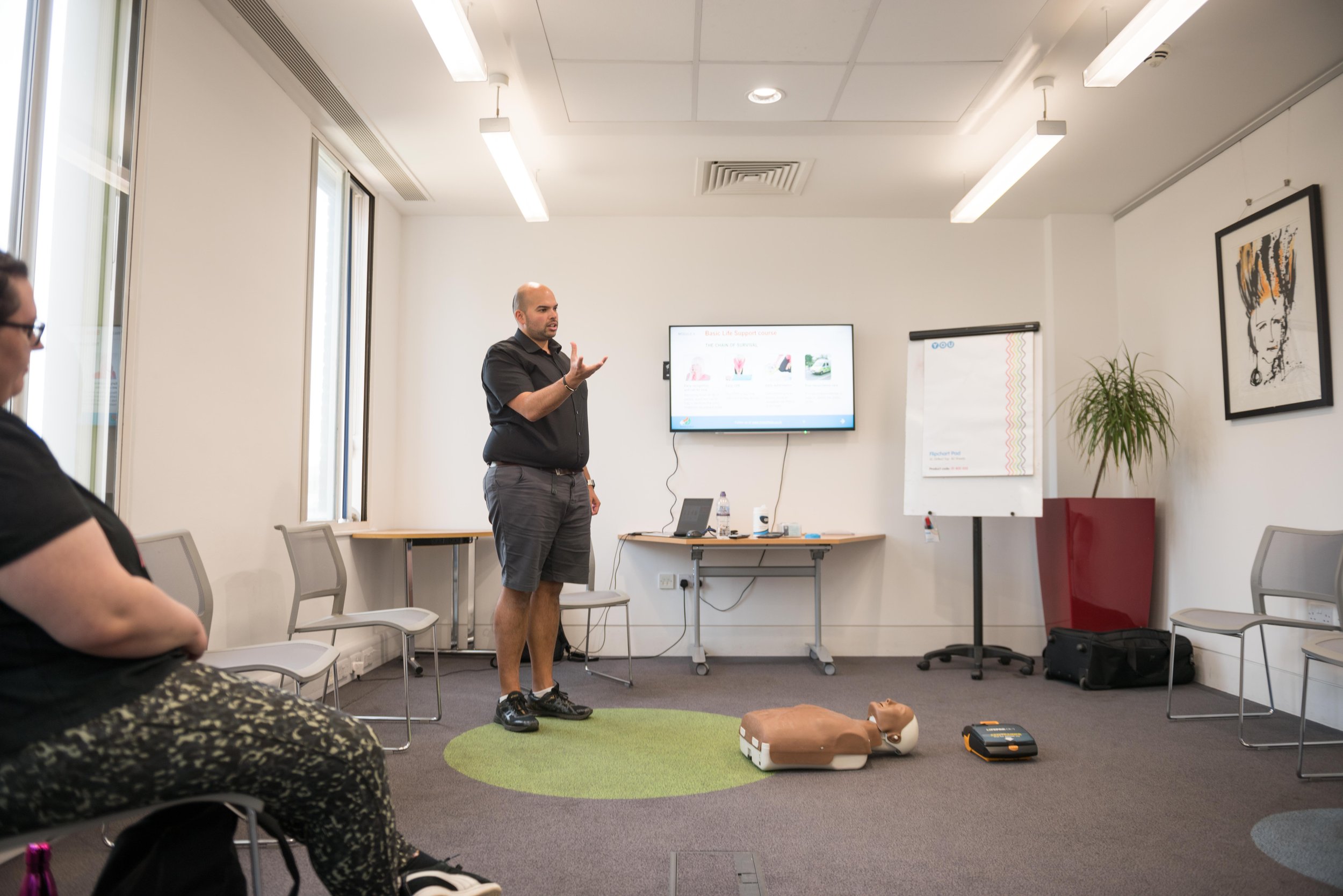 a meeting room set up for first aid training at The Bridge in London.jpg