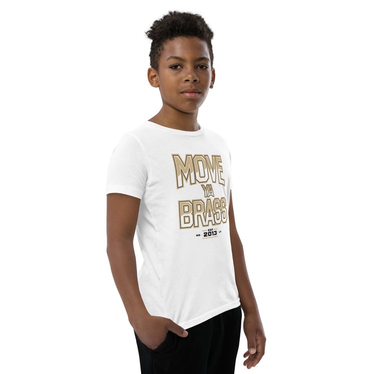 spiralformet komprimeret Tanzania Move Ya Brass Black & Gold Print Youth Short Sleeve T-Shirt — Move Ya Brass