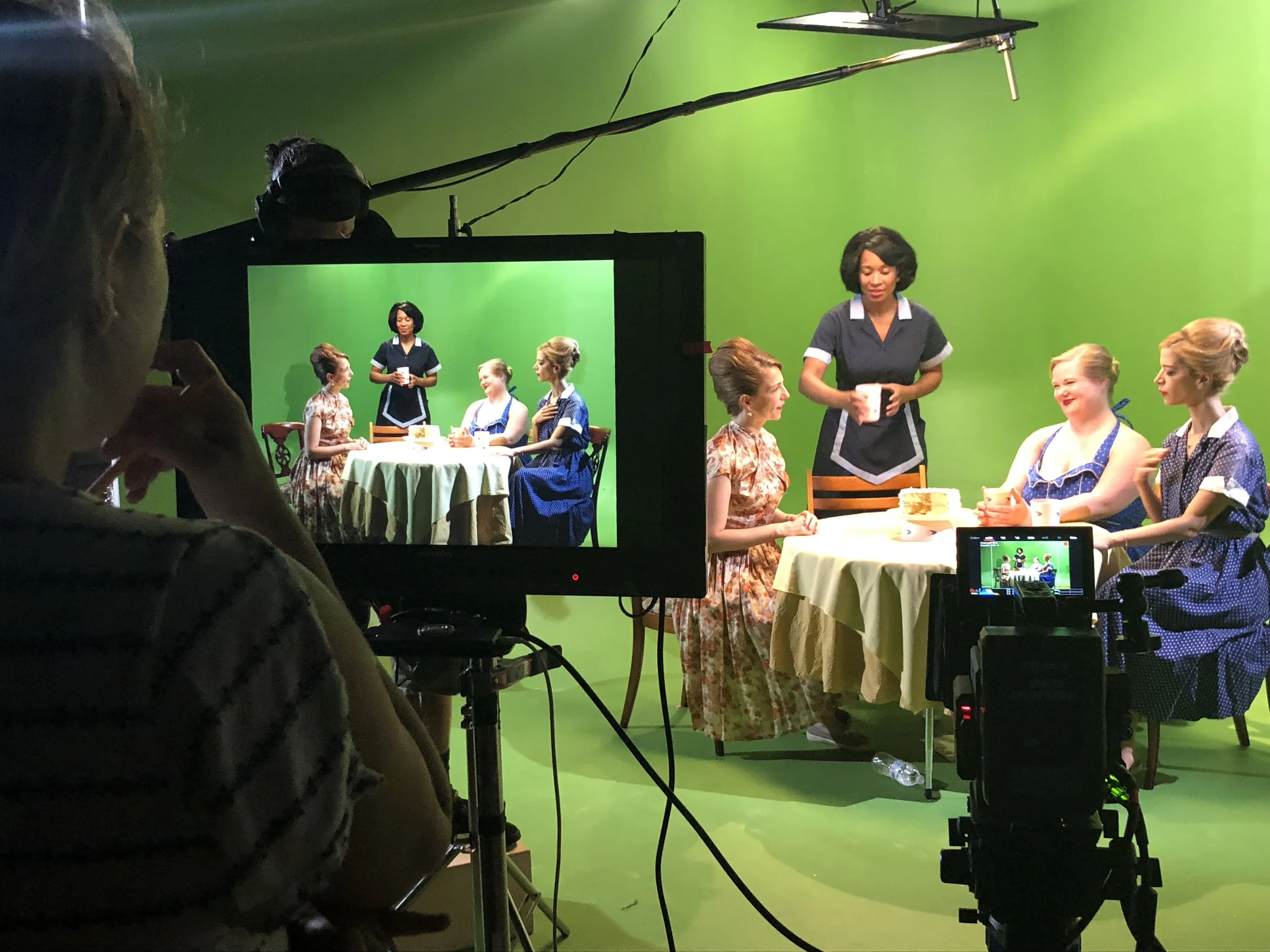 On set filming Beckys Through History. &nbsp;L-R: Jessica Daniels (director), Eevin Hartsough,&nbsp;Malikha Mallet, Jen Ponton, Ilana Becker.&nbsp;