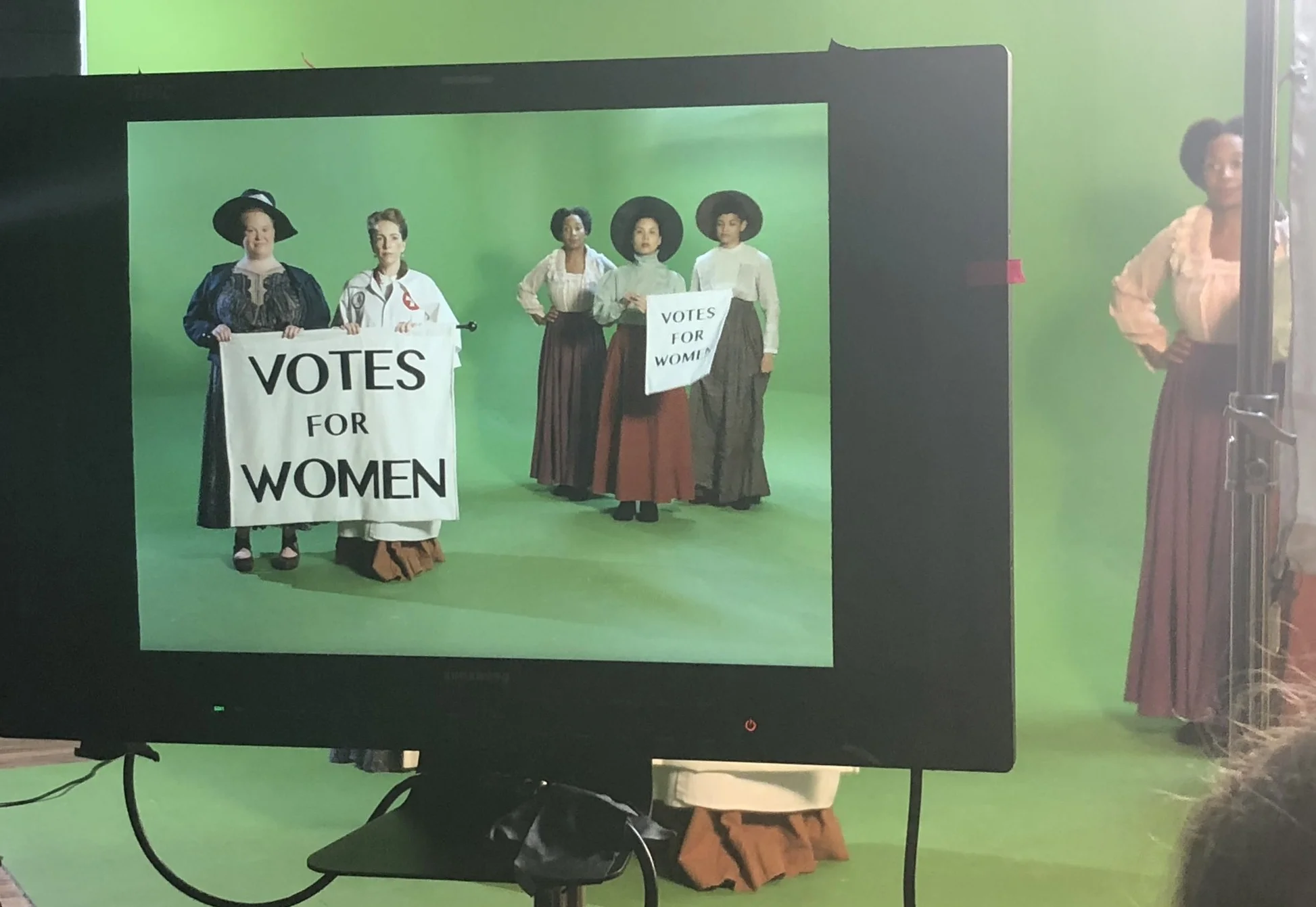 Filming Beckys Through History. L-R: Jen Ponton, Eevin Hartsough,&nbsp;Malikha Mallet, Michelle Vo,&nbsp;Kathiamarice Lopez.