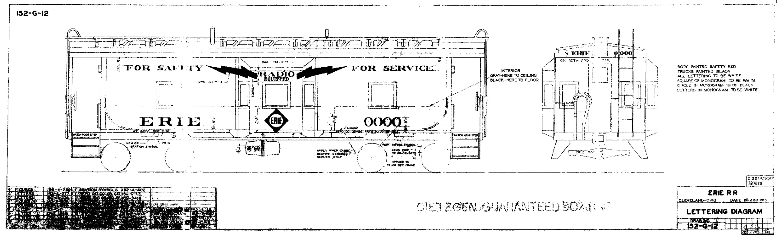 Paint diagram for cabooses Nos. C301-C350. (Paul Tupaczewski collection)