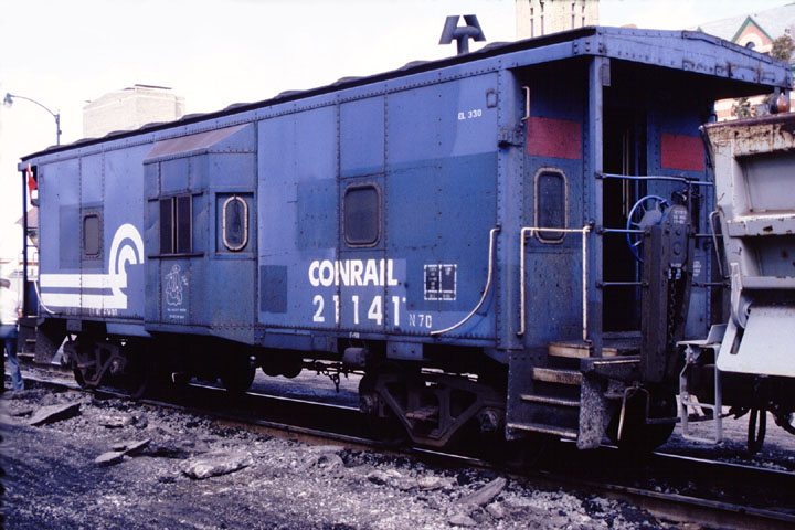 Erie No. C330 has become Conrail No. 21141, and is in service in Springfield, OH in September of 1986. (Jim Hebner photo)