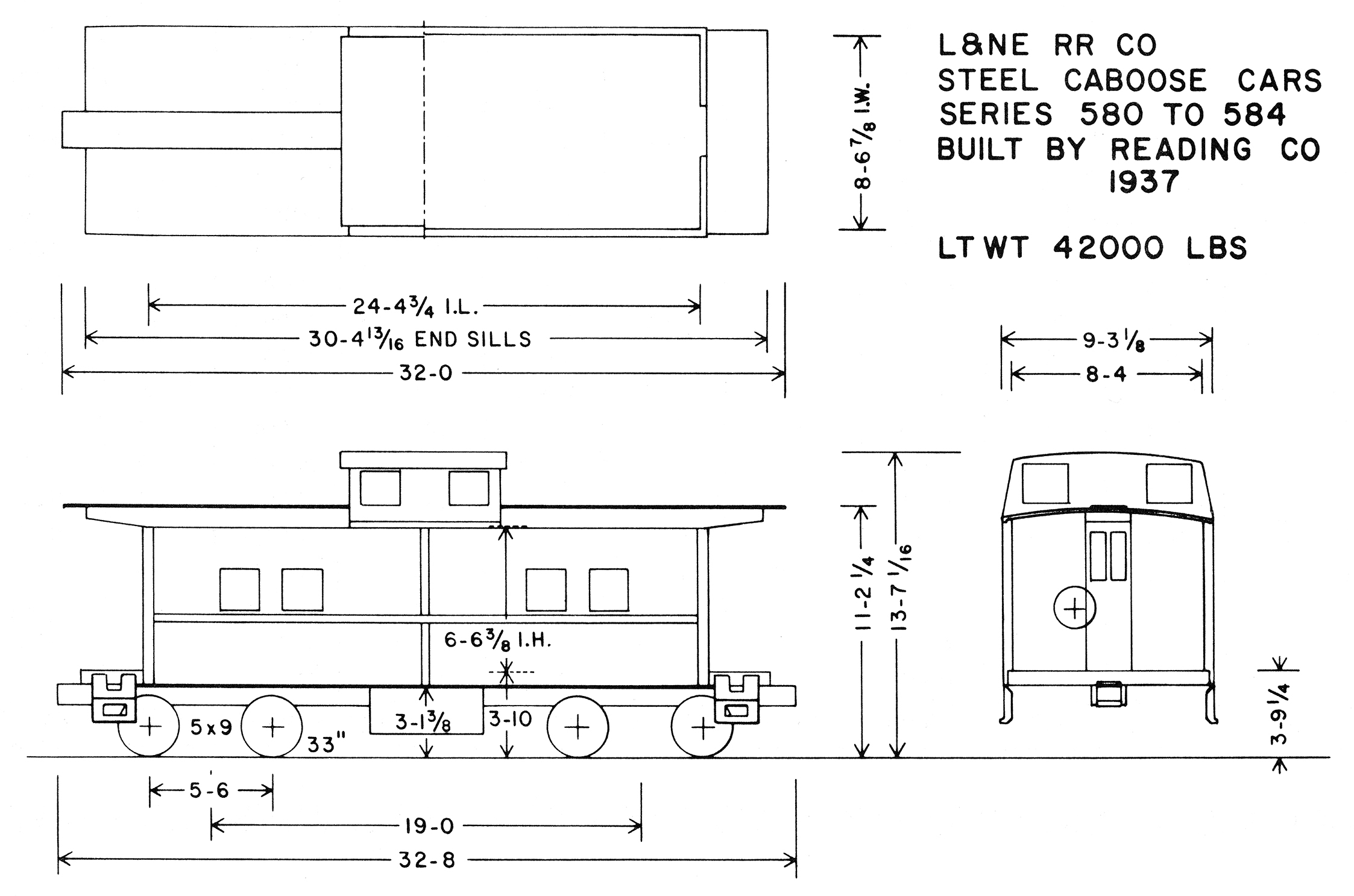 Drawing for L&NE caboose No. 580. (Eric A. Neubauer drawing)