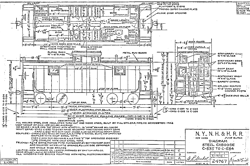 1942 New Haven drawing for the C535 to C584 cabooses, which included our RRRR No. 10 (New Haven No. C559). (Tom Gardner collection)