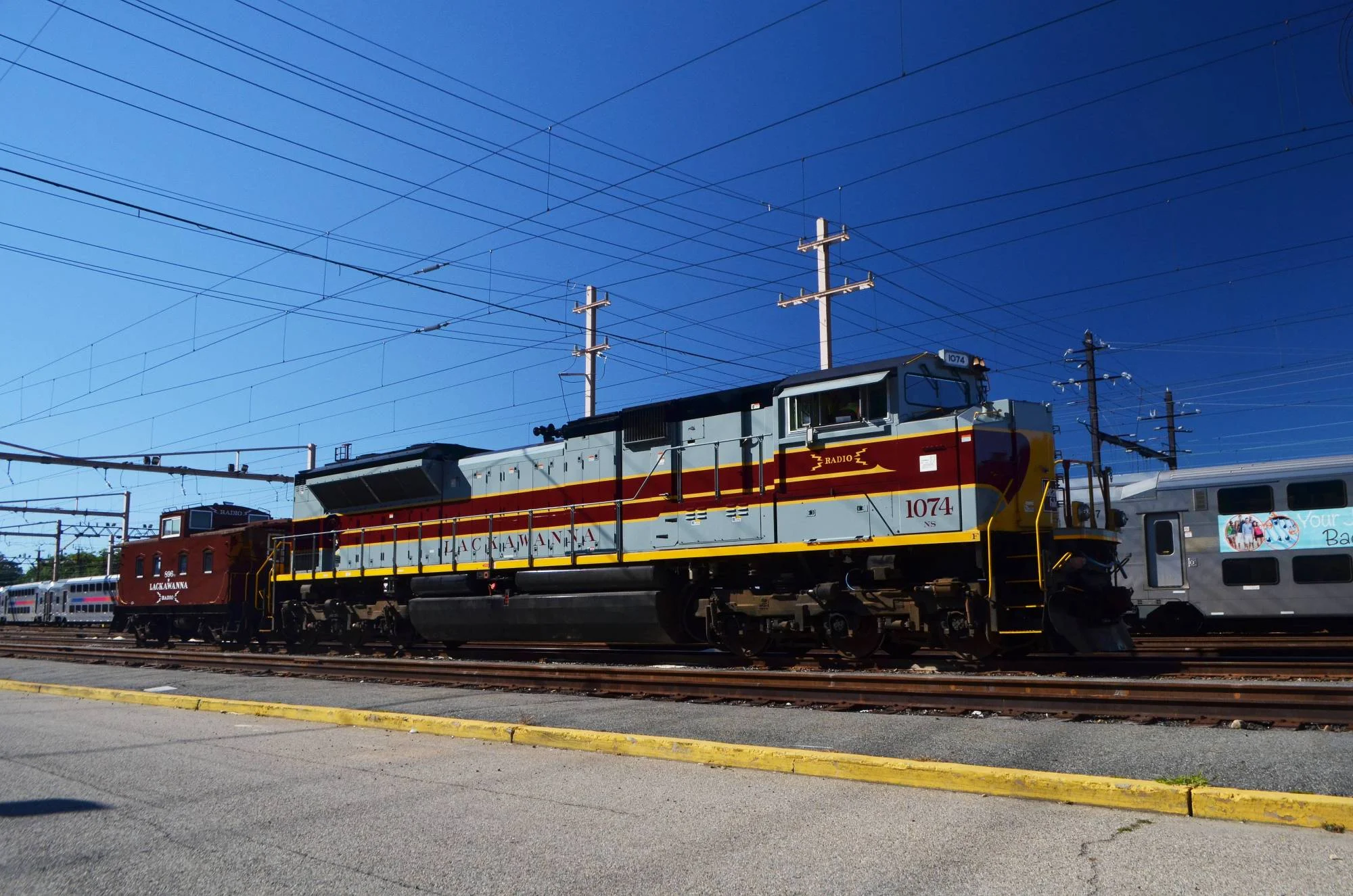 No. 896 was paired with Norfolk Southern's DL&W heritage unit No. 1074 for the URHS Transportation Festival in Boonton, NJ in 2013. Here, the locomotive arrives in Dover, NJ on its way to the festival on September 18, 2013. (Mike Del Vecchio photo)