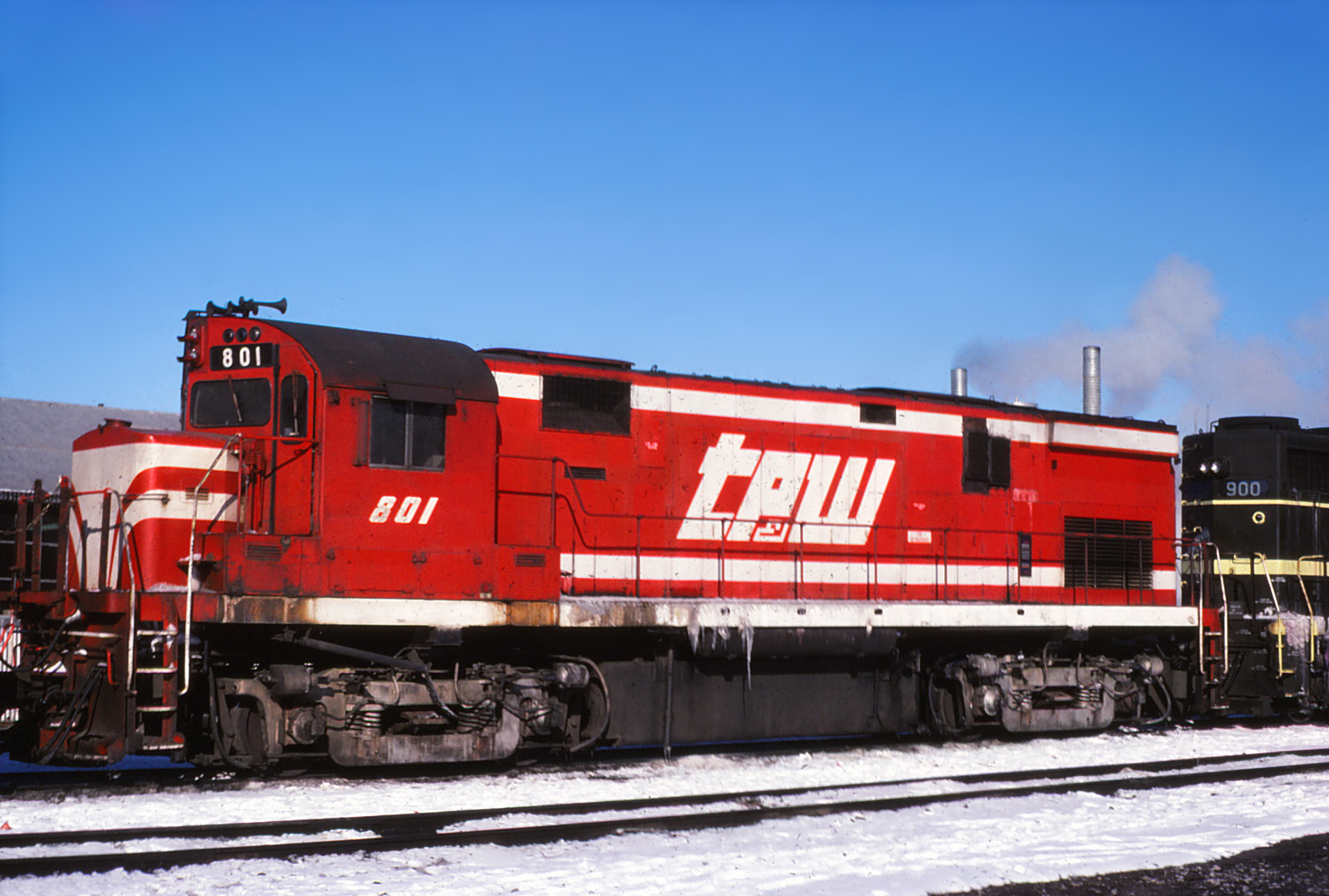 TP&W No. 801 is seen in East Peoria, IL between assignments on January 15, 1978. (Paul E. DeFries photo, Rudy Garbely collection)