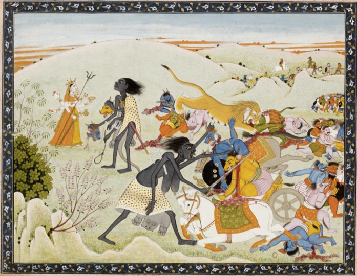 Kali, Durga, Chanda, and Munda, Kangra style painting, c.1800-1820