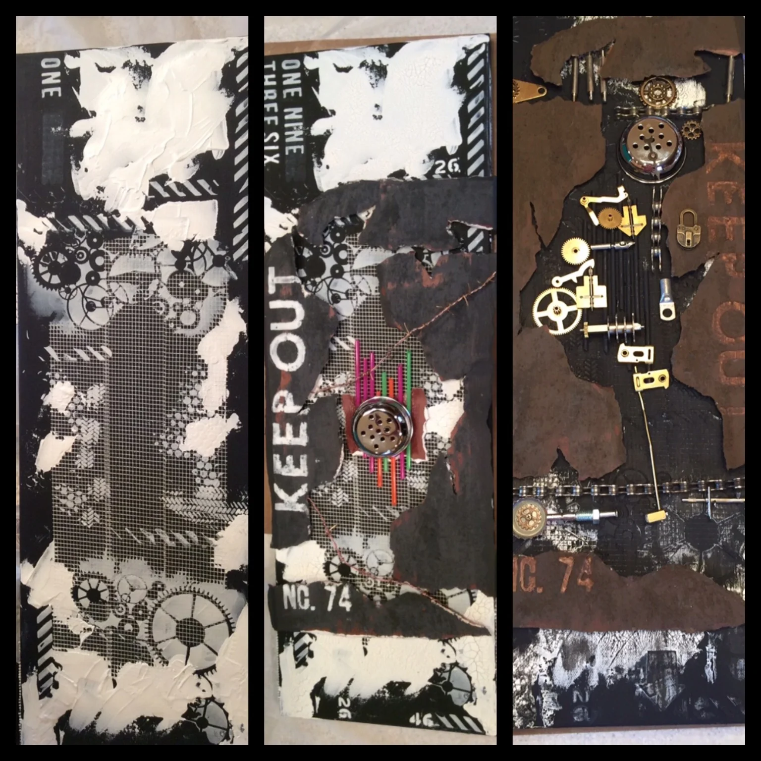 Stages of the canvas: Texturing, Assembling, Reassembling...