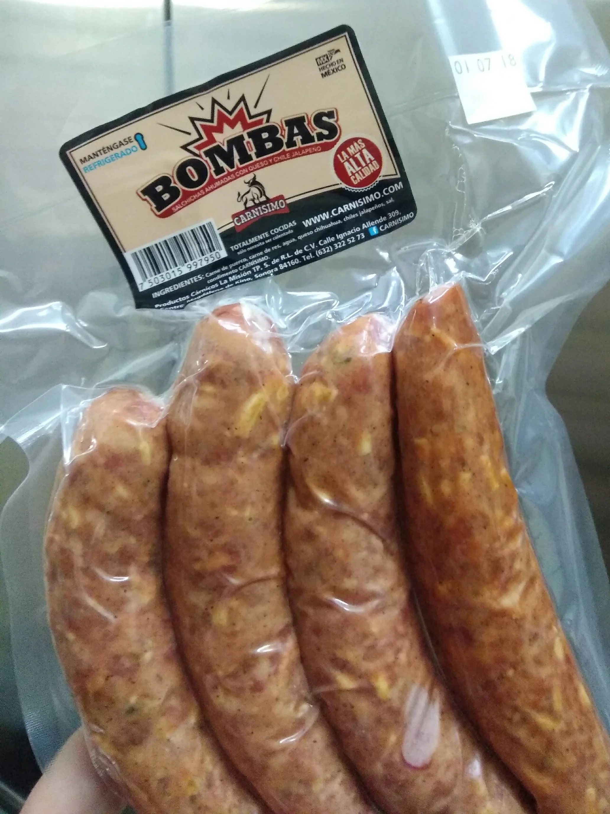 Jalepeño and cheese smoked sausages are sold at restaurants and hot dog stands.