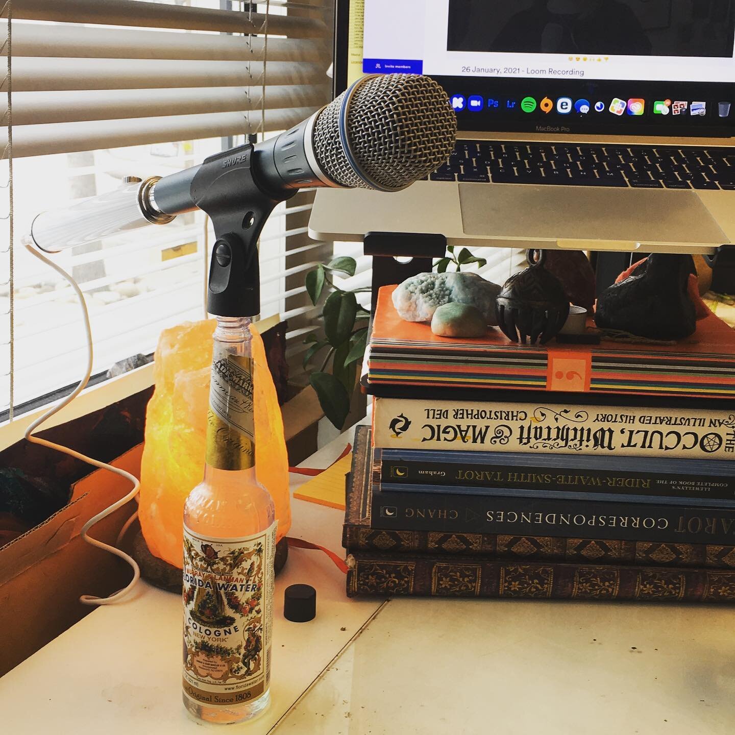 in a unique process of discovery around sound and mic stands, i&rsquo;ve discovered that the murphy &amp; lanman florida water bottle functions beautifully as a stand for a my microphone holder. 

Big old thumbs up from spirit? Yes it is! 🧙&zwj;♀️🎉