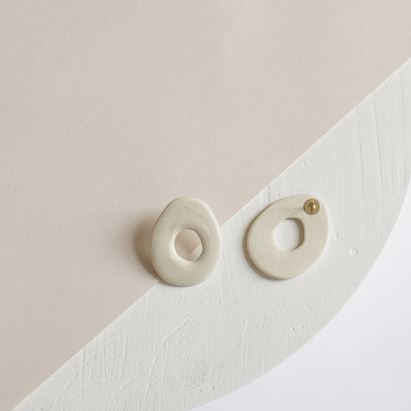 Circular Ceramic Studs in Creamy White Porcelain