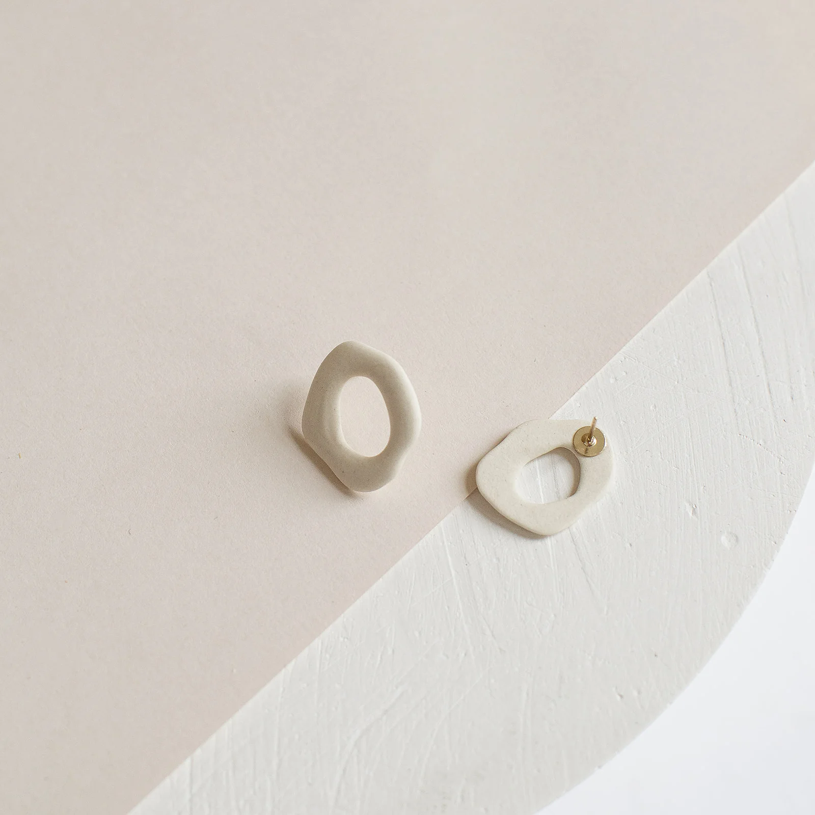 Organic Shaped White Ceramic Earrings with Gold Filled Backing