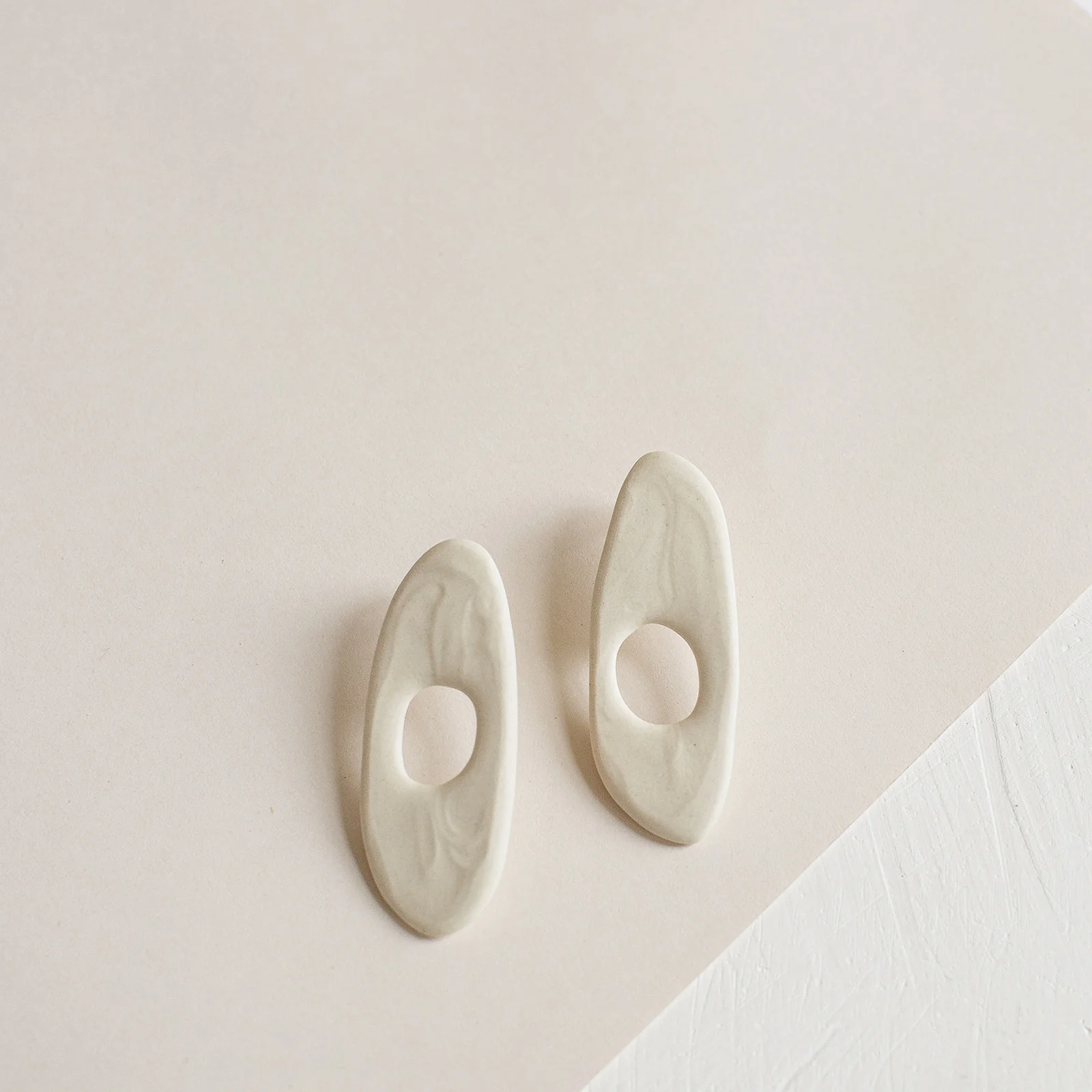 Organic Porcelain Earrings In Creamy White Color