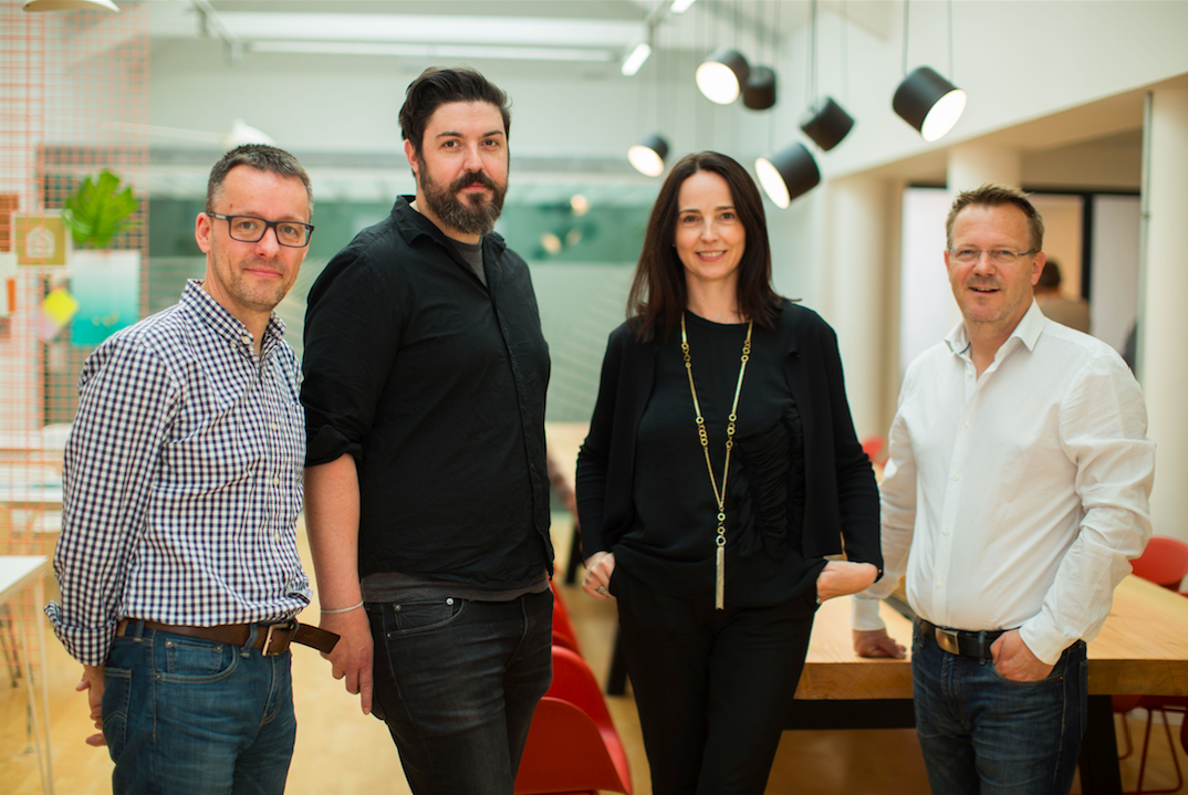Sarah with co-founders Jon Bradford, Aaron Taylor, and Steve Pette.
