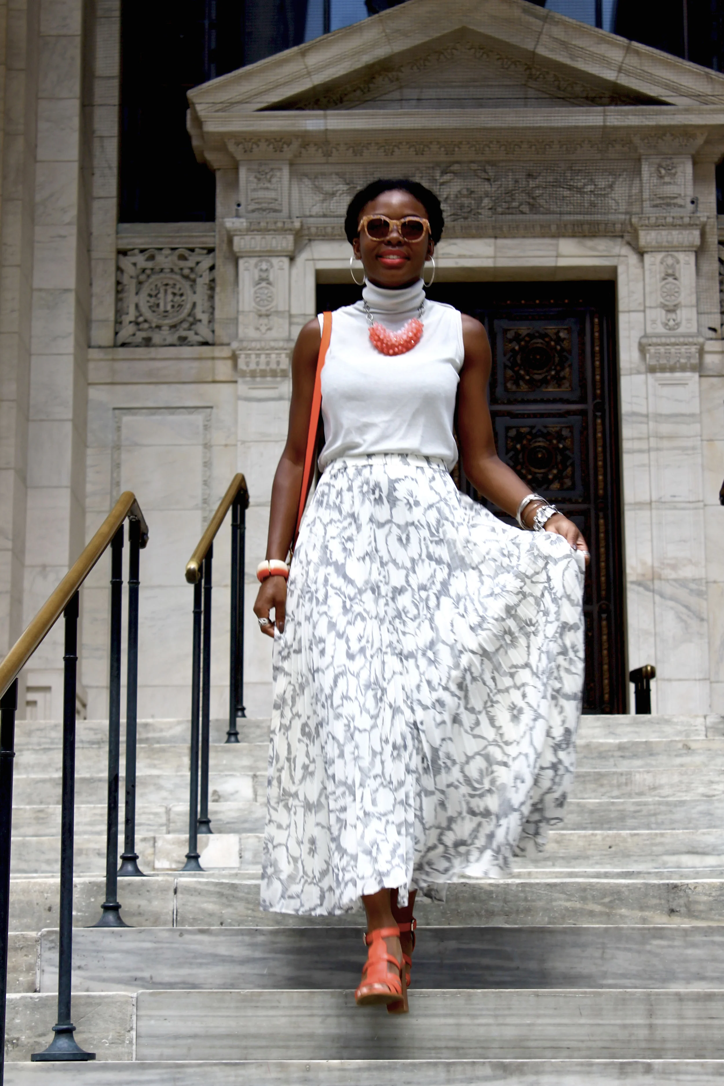 Shirt: Banana Republic; Skirt: Banana Republic; Shoes: Enzo Angiolini; Necklace: bought at Philly First Friday's; Bag: Kate Spade Saturday; Sunglasses: Dolce & Gabbana