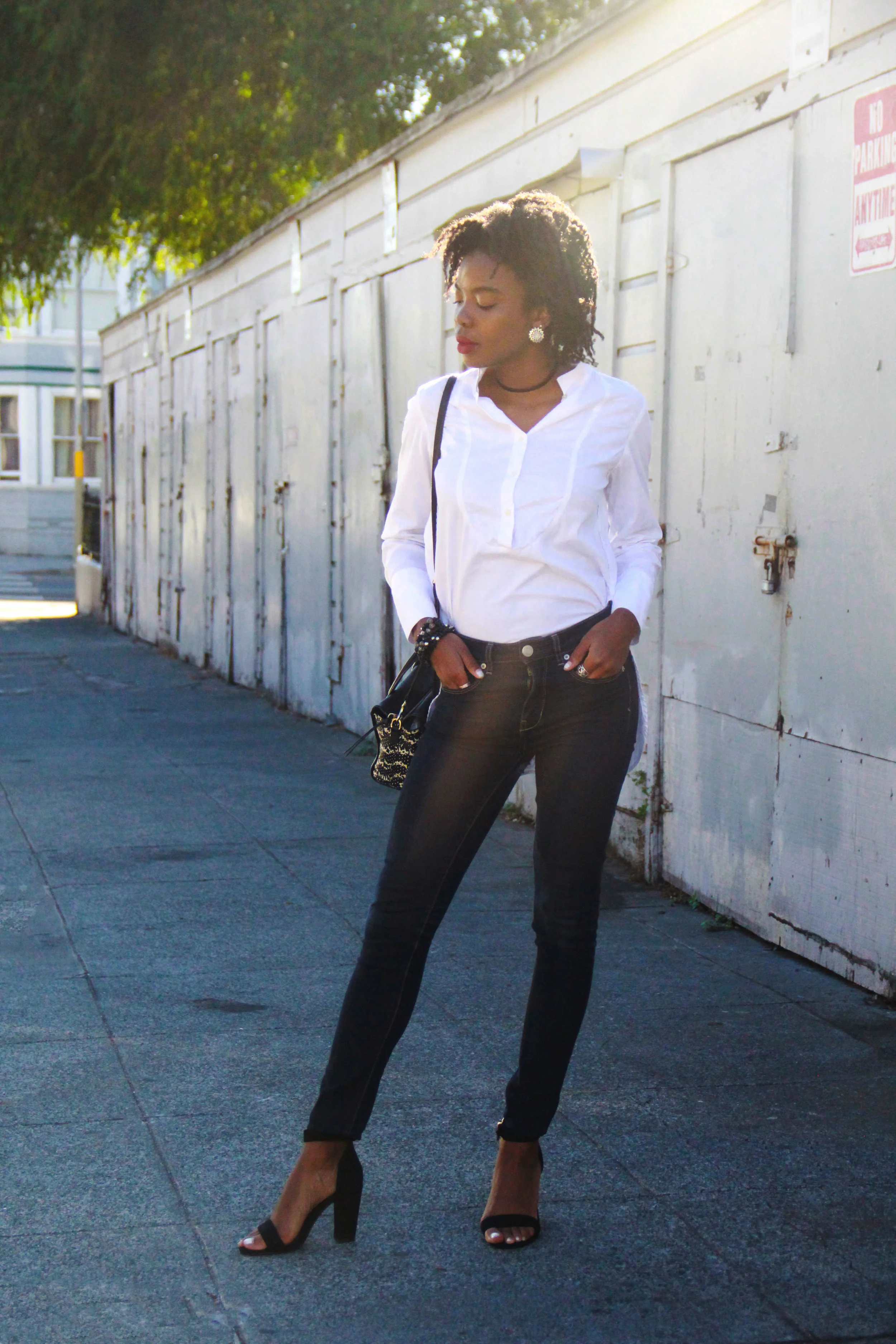 Shirt: Banana Republic; Pants: American Eagle; Shoes: Cape Robbin (c/o Marshalls); Sunglasses: Dolce & Gabbana; Choker: Urban Outfitters