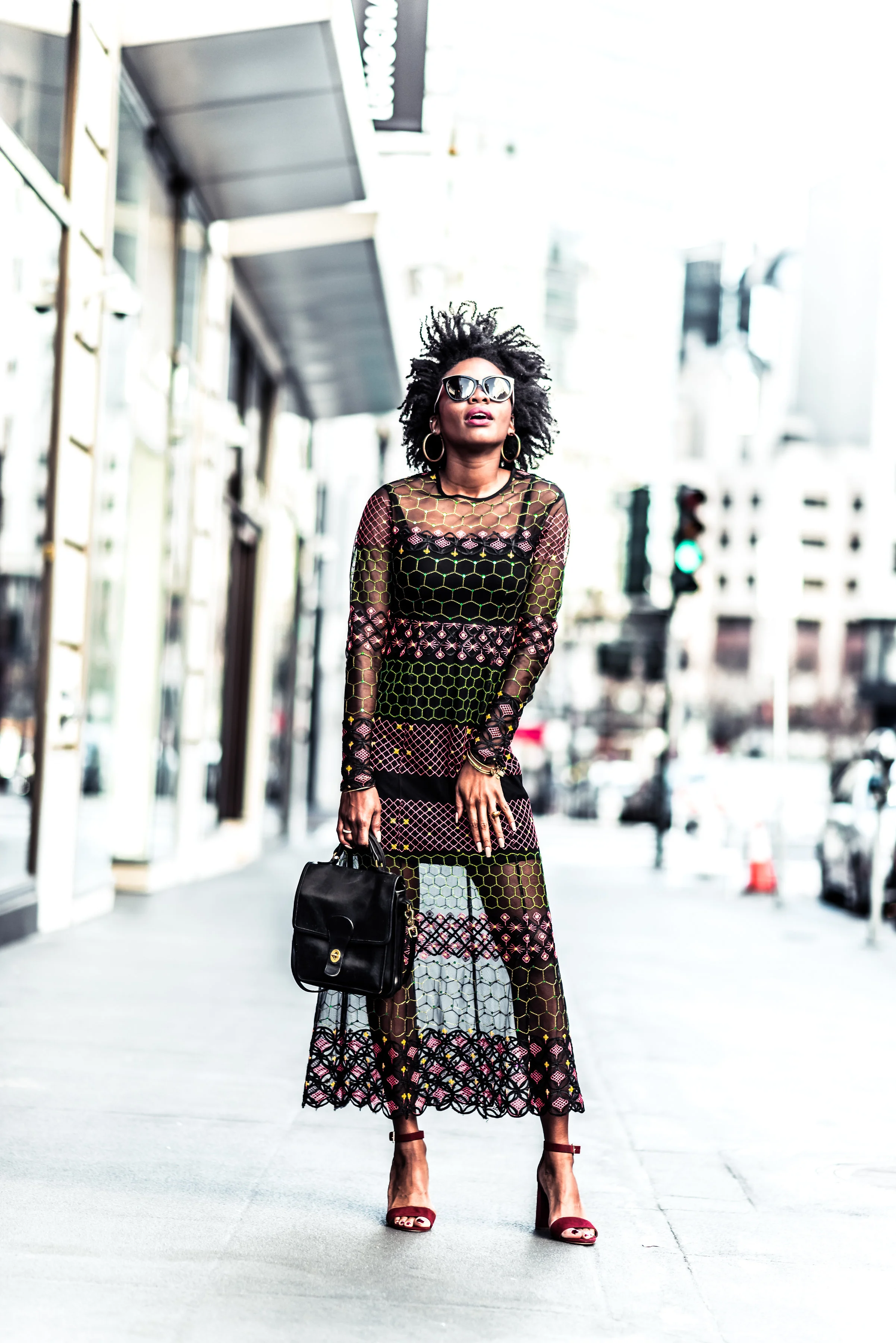 Dress: Little White Lies; Shoes: Nine West; Sunglasses: Dolce & Gabbana; Bag: Coach