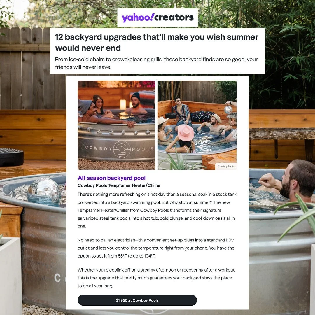 Just in time for the heat of summer🔥, and designed for all seasons, @cowboypools has launched a first-of-its-kind Heater/Chiller unit, The Temp Tamer, that transforms their chic stock tank pools into a hot tub, cold plunge, and summer soak all in on