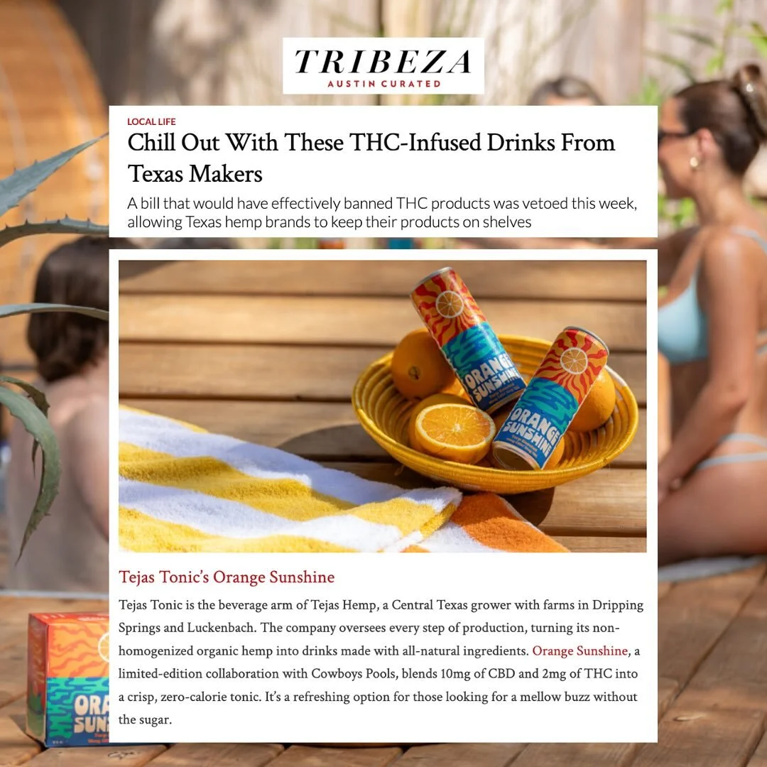 Introducing Orange Sunshine 🍊a low-dose hemp sparkling social tonic created by @drinktejastonic and @cowboypools 🌊 it&rsquo;s the perfect, all-natural, zero calorie summer sip for any occasion ☀️ thanks @tribeza for the spotlight 🌱Order yours toda