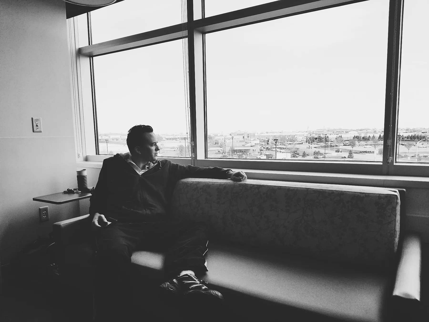 I took this photo of Paul on my phone from my hospital bed. It was the last sunset we saw before Leo was born. 