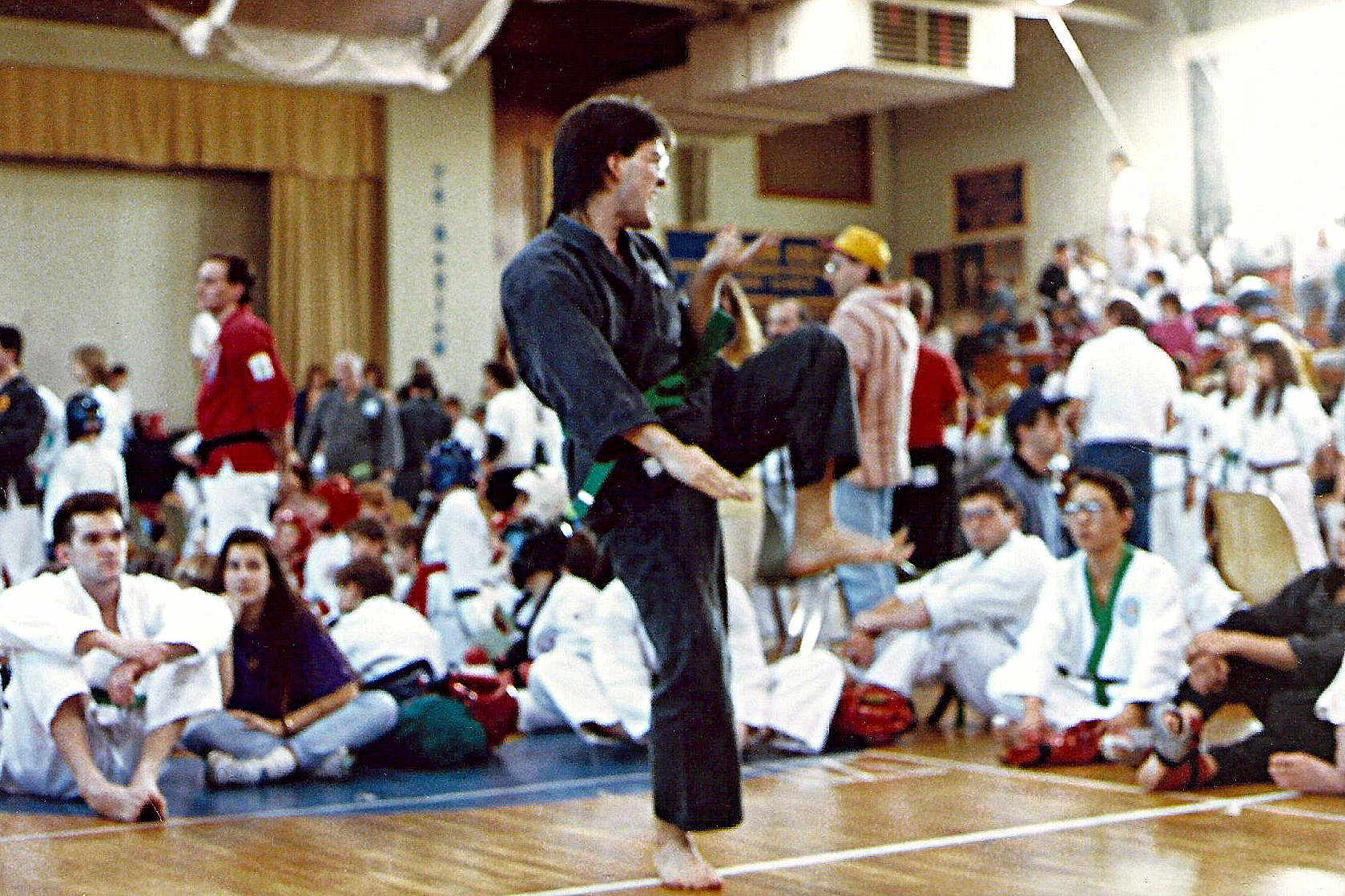 I know, bad form for a front kick. Told you I didn't win. But I think the girl in the purple shirt is checking me out.