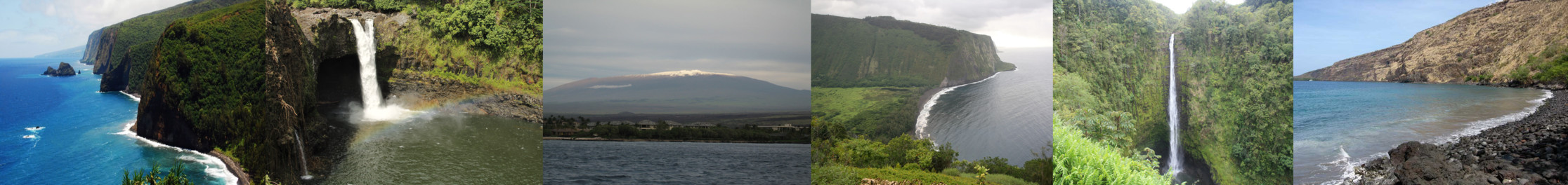 Six locations were used with 30-50 images for each. From left to right: Pololu Valley, Rainbow Falls, Mauna Kea, Waipi'o Valley, Akaka Falls, Kealakekua Bay
