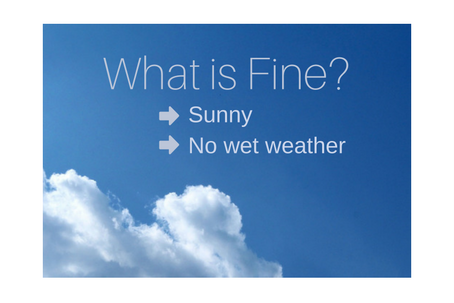 What is Fine? Is the answer Sunny or No wet weather?