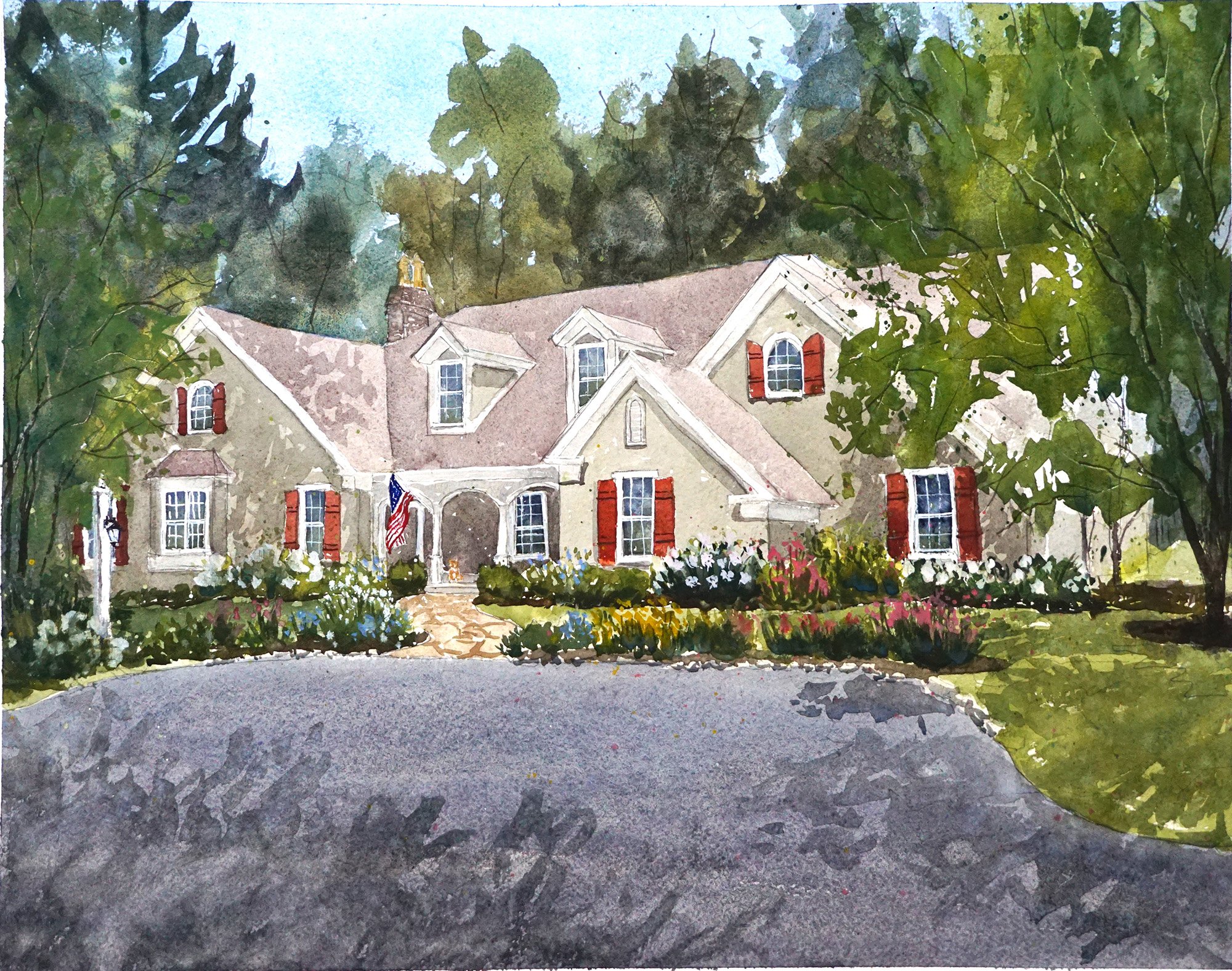 Watercolor Home Portrait by artist Lauren Dusing