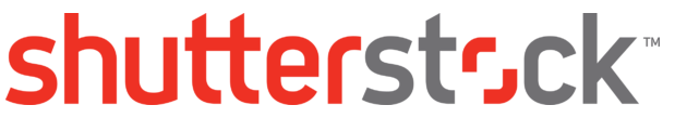 Shutterstock logo with red and gray text on a black background.