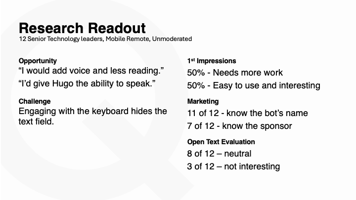 research readout presenting opportunity, add voice capabilities, and challenges, keyboard hides the text field
