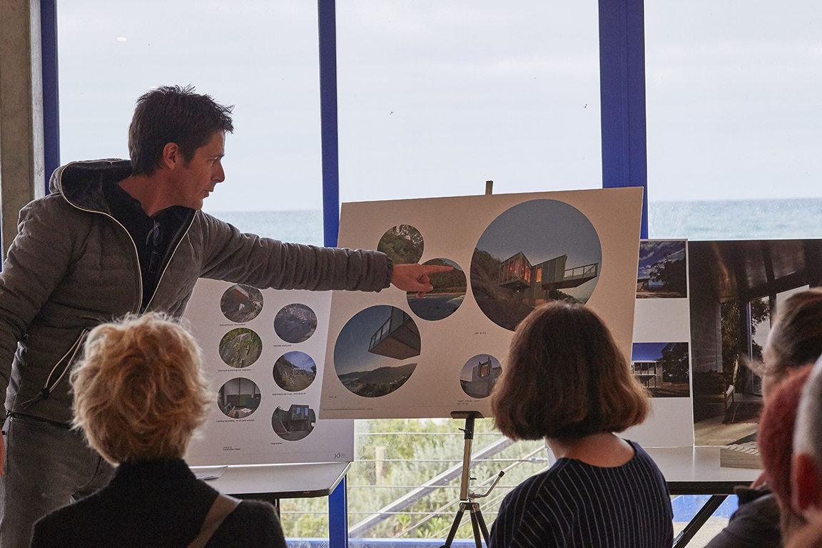 Graham Burrows from Jackson Clements Burrows presented the Tree House , which is situated in Separation Creek, perched on a sloping hillside above the Great Ocean Road and Bass Strait.