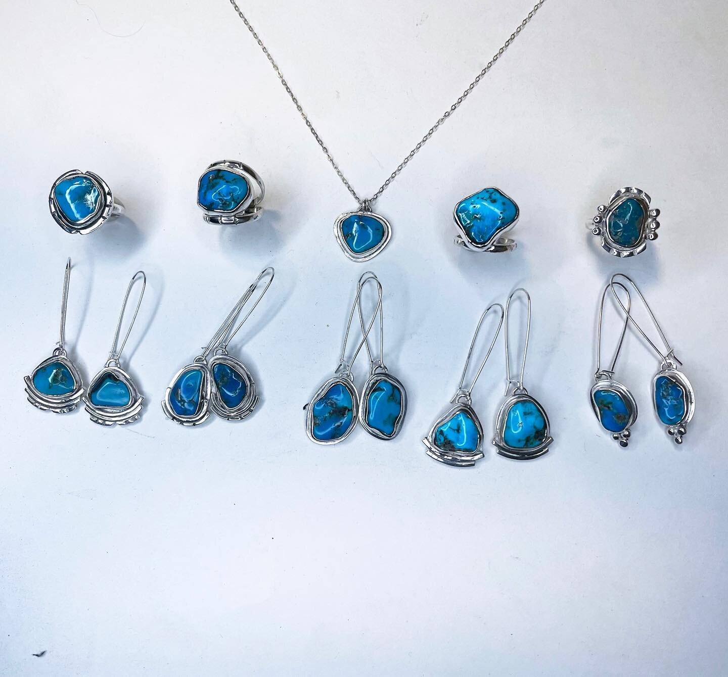 Custom project made with raw turquoise. 

Been doing more projects with raw stones and custom stone shaping. Always fun, and terrifying, adding another facet to the process. Especially working with stones with sentimental value.