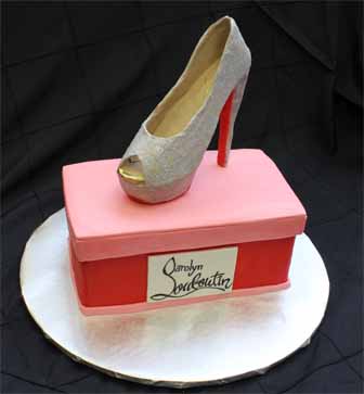A Louboutin shoe....The structure underneath is not edible but it is covered in fondant. Kudos to the cake designers who can make shoes entirely out of sugar, it seems too fragile so I'm for extra support.